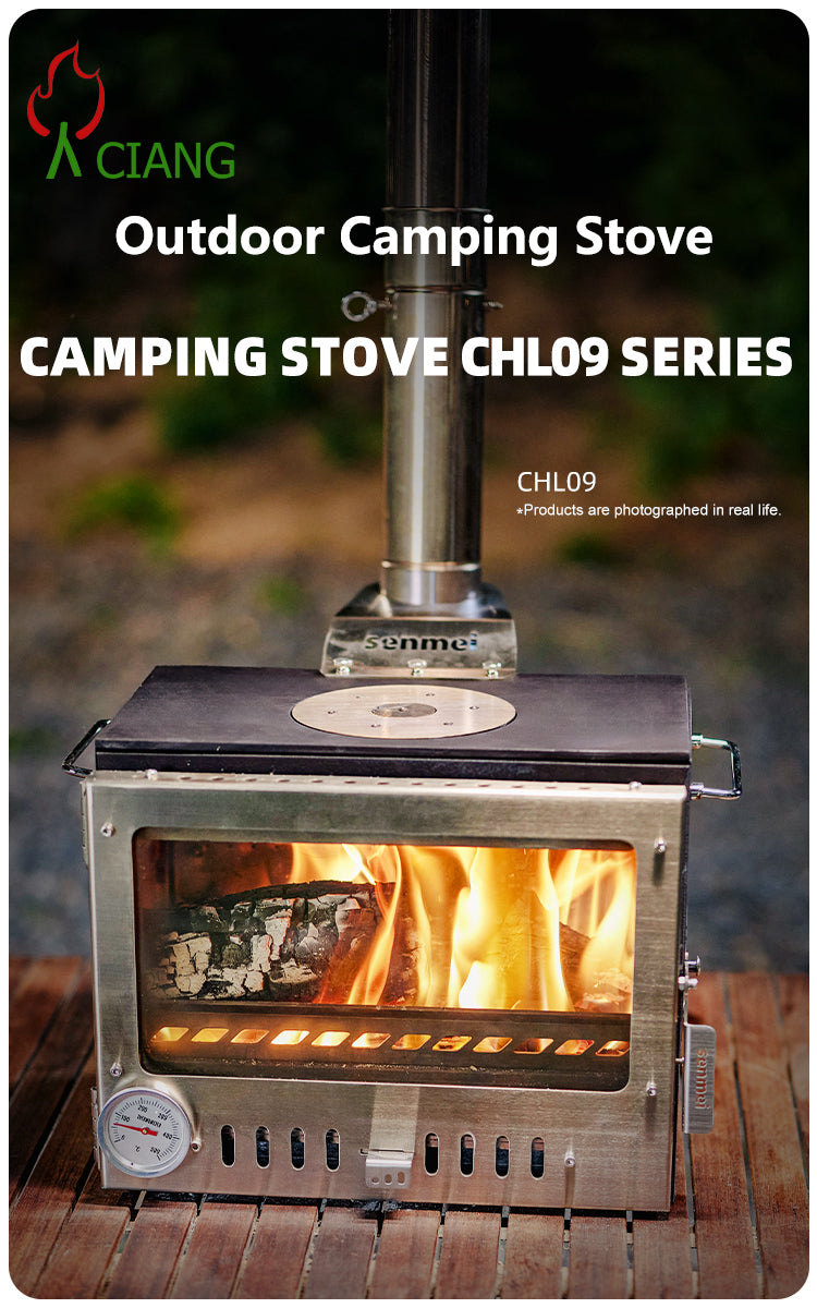 Black cast iron wood-burning camping stove CHL09