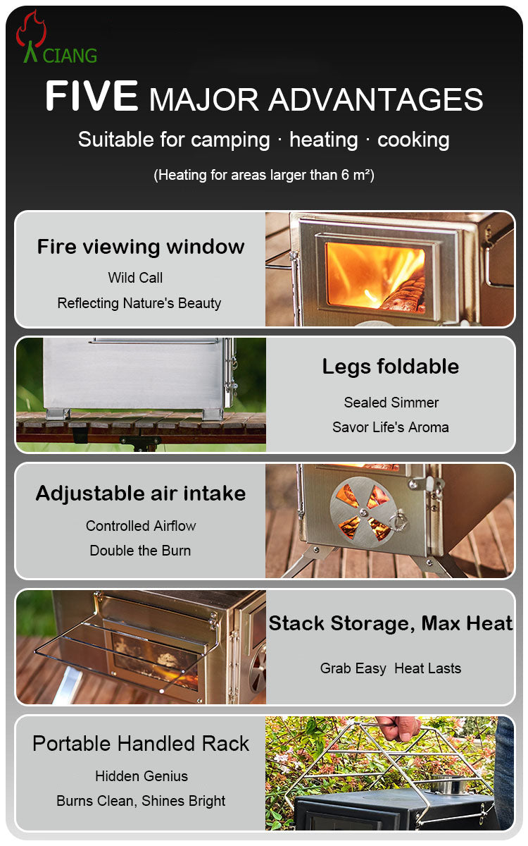 Stainless steel wood-burning camping stove CHL01F2/SS