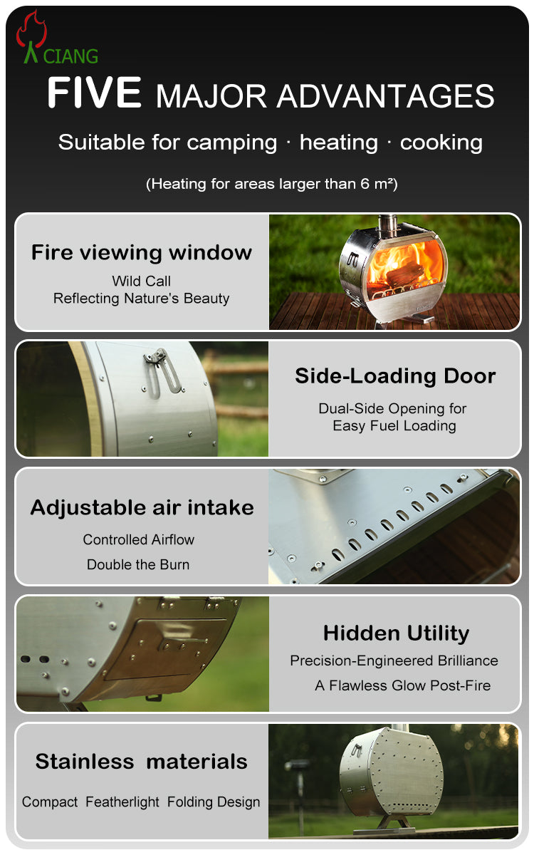Stainless steel wood-burning camping stove CHL08