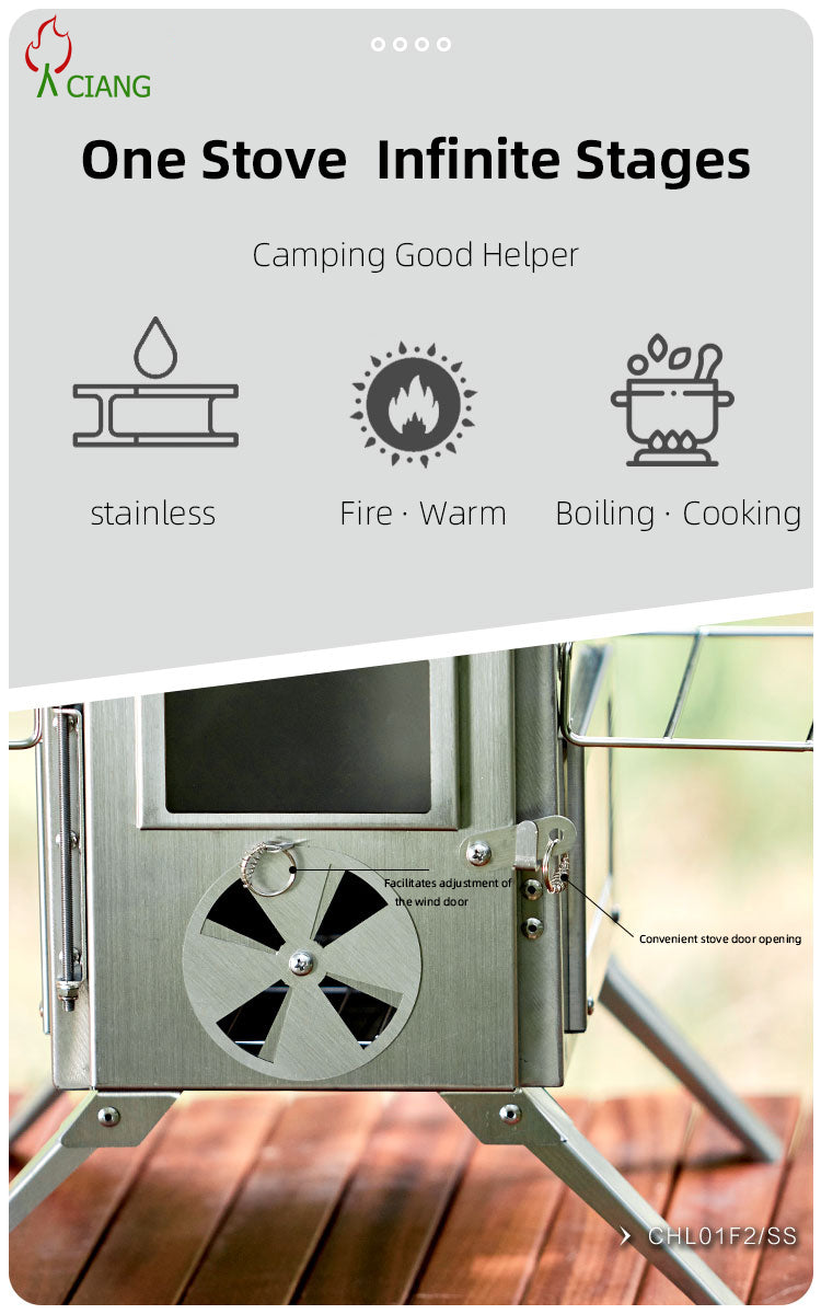 Stainless steel wood-burning camping stove CHL01F2/SS