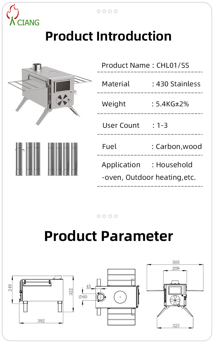 Stainless steel wood-burning camping stove CHL01/SS