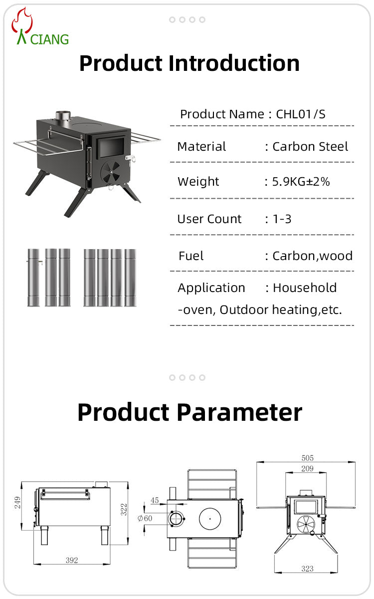 Steel wood-burning camping stove CHL01