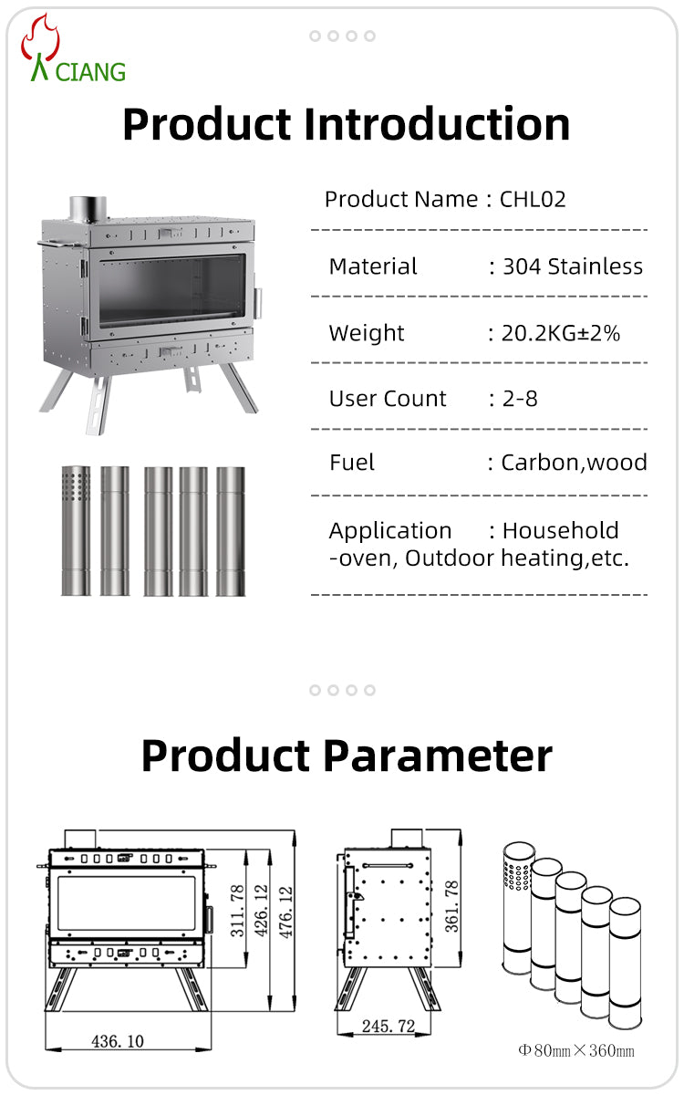 Stainless steel wood-burning camping stove CHL02