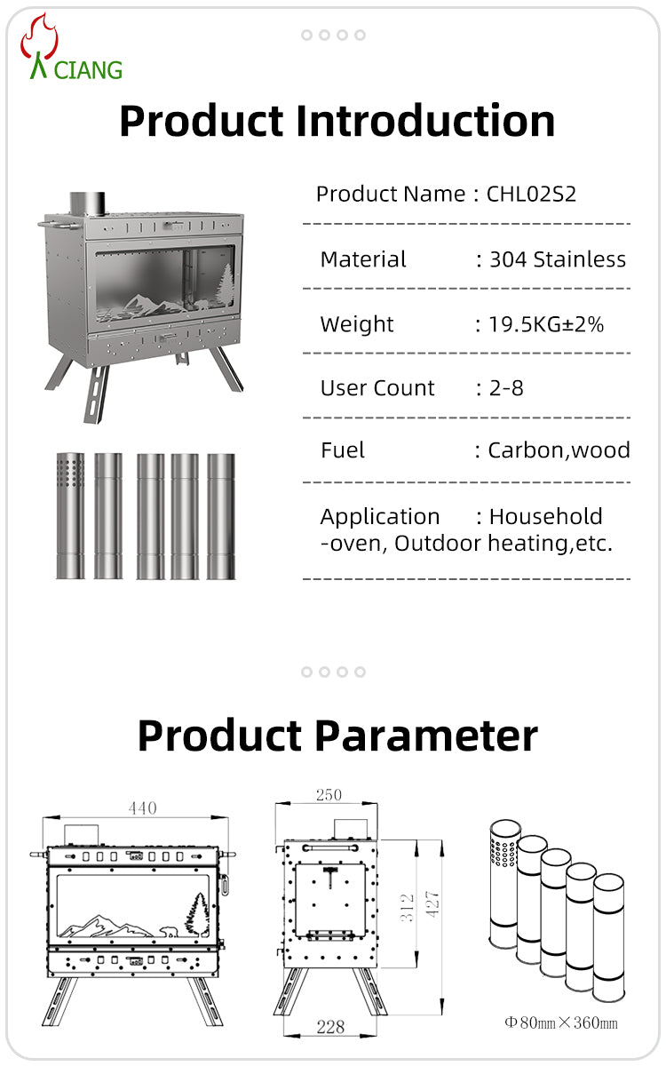 Stainless steel wood-burning camping stove CHL02S2