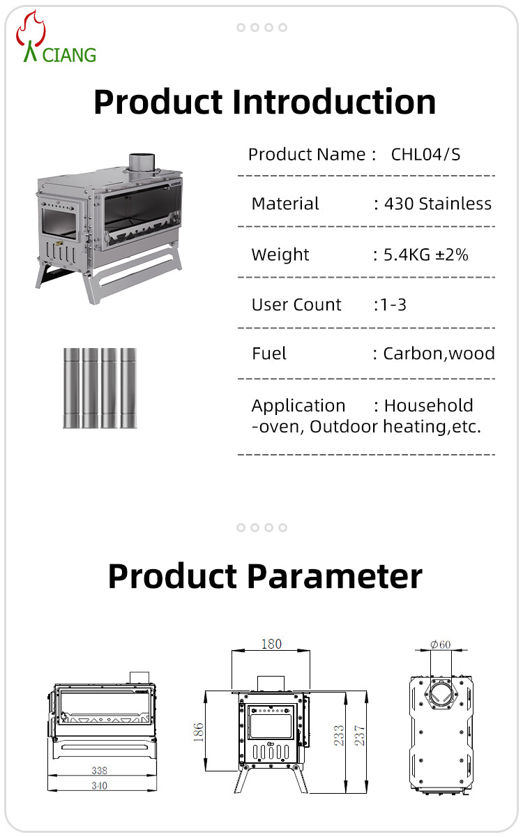 Stainless steel wood-burning camping stove CHL04/S