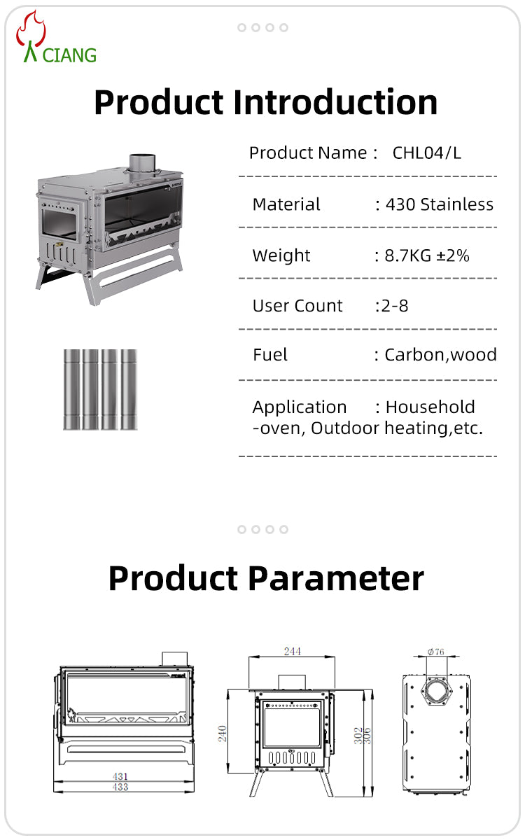 Stainless steel wood-burning camping stove CHL04/L