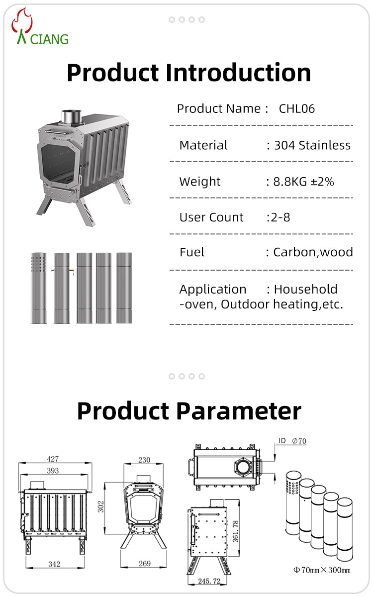 Stainless steel wood-burning camping stove CHL06