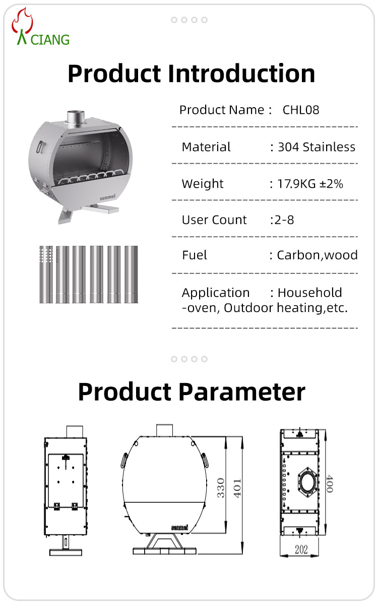 Stainless steel wood-burning camping stove CHL08