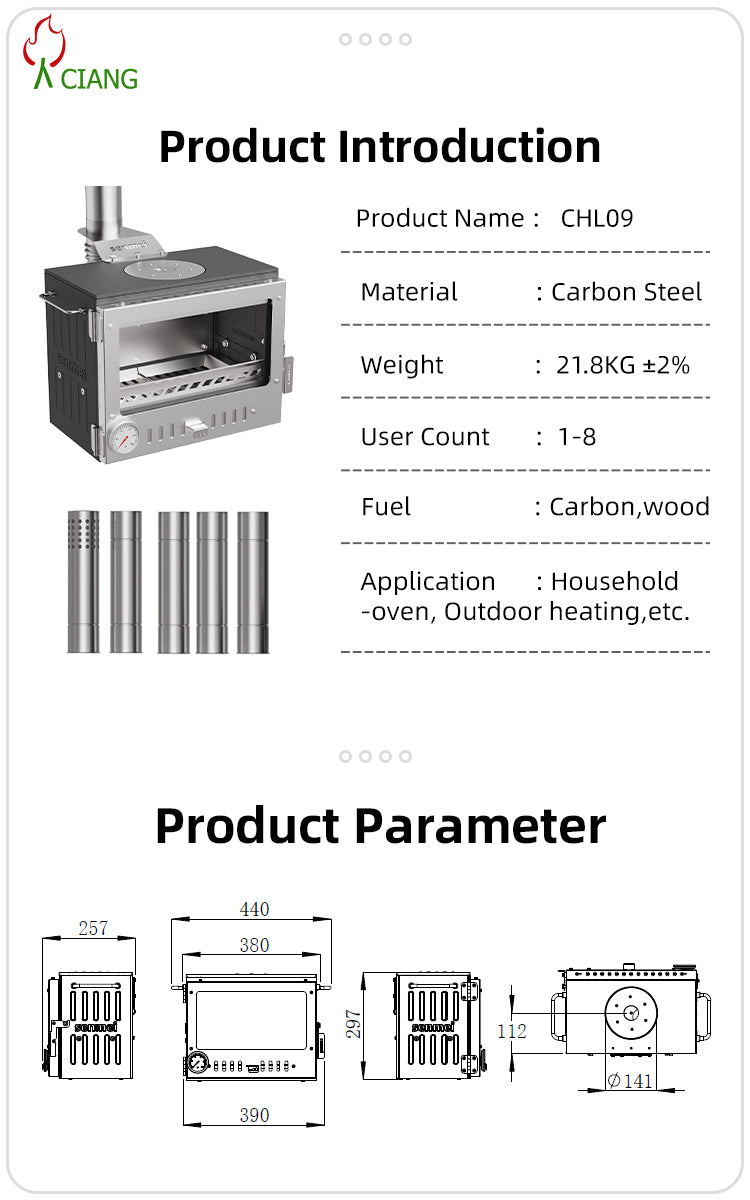 Black cast iron wood-burning camping stove CHL09