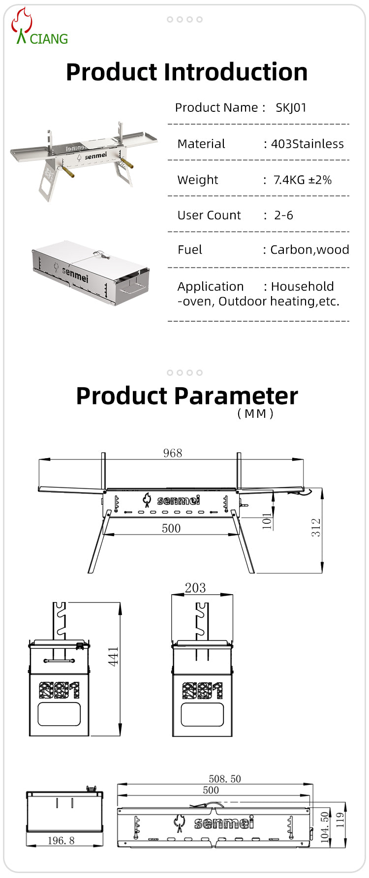 Stainless steel outdoor barbecue grill SKJ01