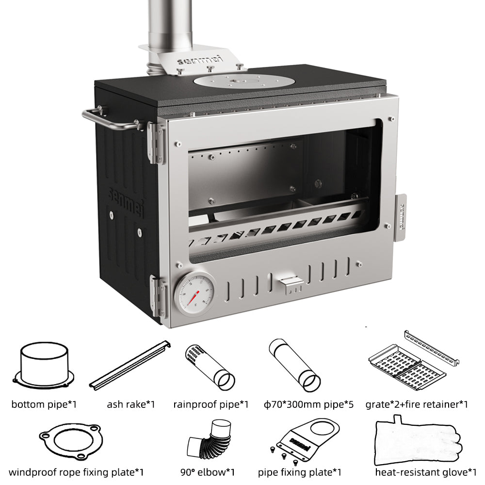 Black cast iron wood-burning camping stove CHL09